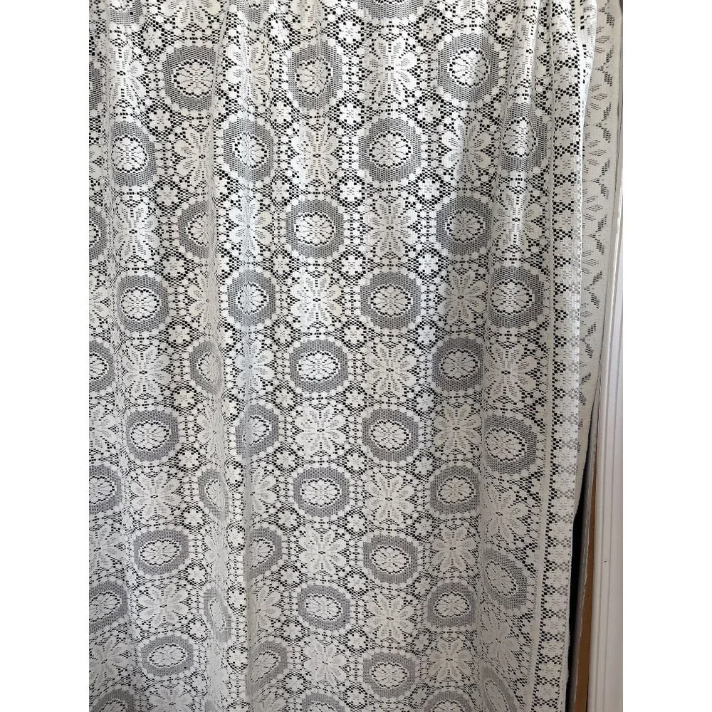 Cream Lace Curtain Panel 60” W x 76” L Floral Pattern Vintage Style